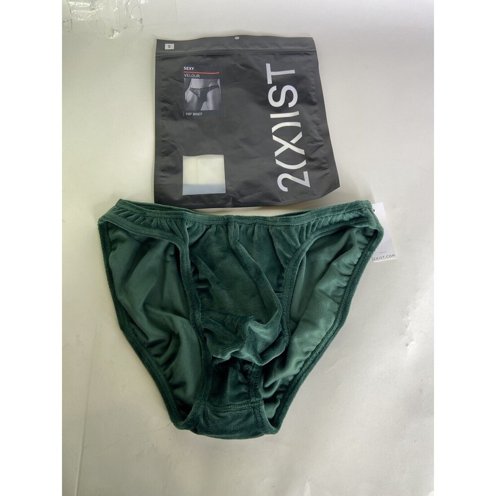 2xist Sliq Velour Hip Brief Underwear Rain Forest Green Mens Size S